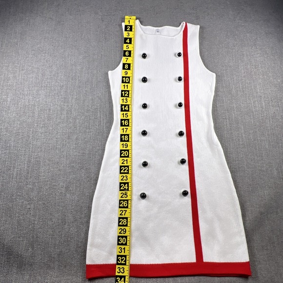 Oyrosy Sleeveless Ribbed Sweater Dress Womens SZ MED White Red W/Black Buttons - Picture 5 of 13